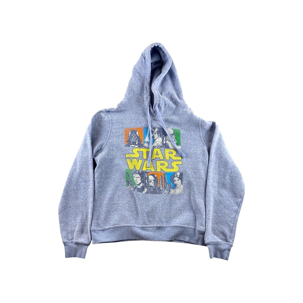 Star Wars Gray Hoodie Graphic Print Characters Fleece Lined Size XL